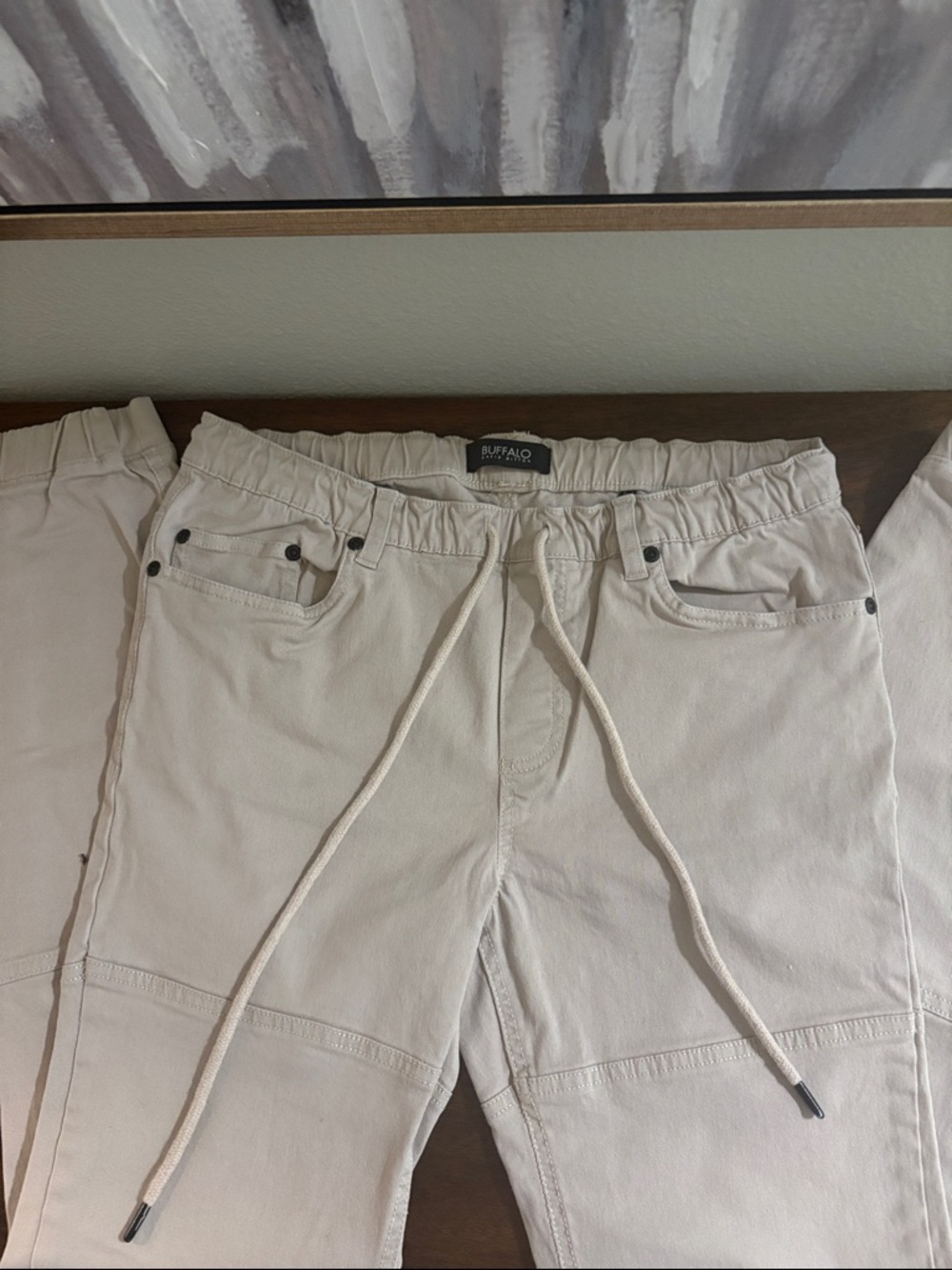 Buffalo David Bitton Men's Cream Drawstring Cargo Joggers with Pocket Rivetsk